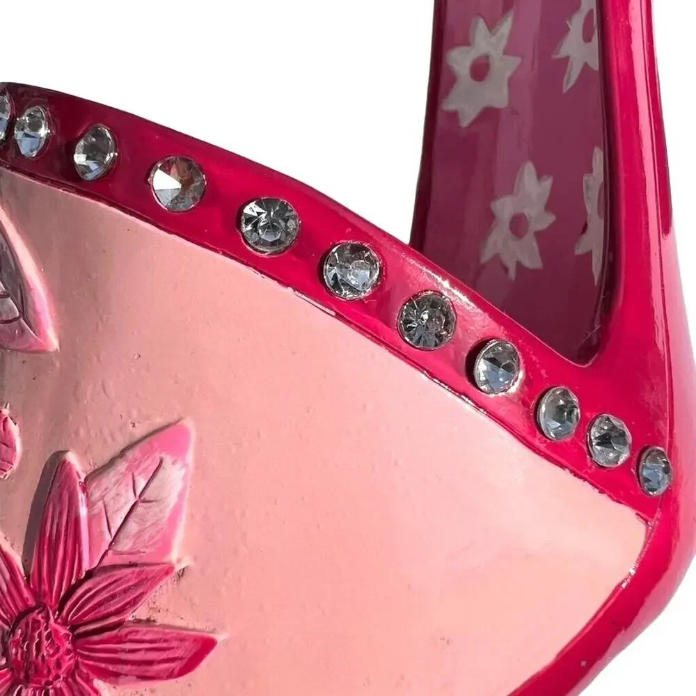 Stiletto High Heel Shoe Wine Bottle Holder Stand Pink Bling Breast Cancer